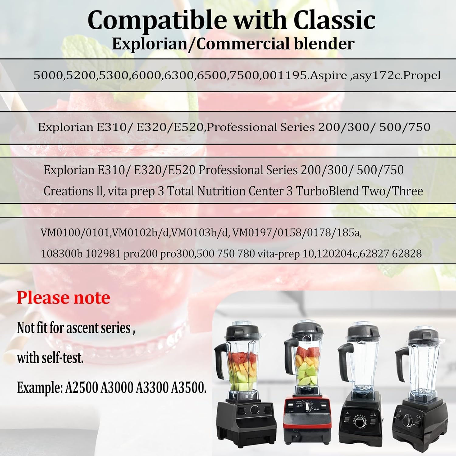 Aufgerüstet für Vitamix Mixer-Krug mit 1,8 l Fassungsvermögen, Ersatz für Vitamix 5200, 5000, 5300, 6300, VM0101, VM0103, VM0197 Classic/Explorian/Commercial Series etc