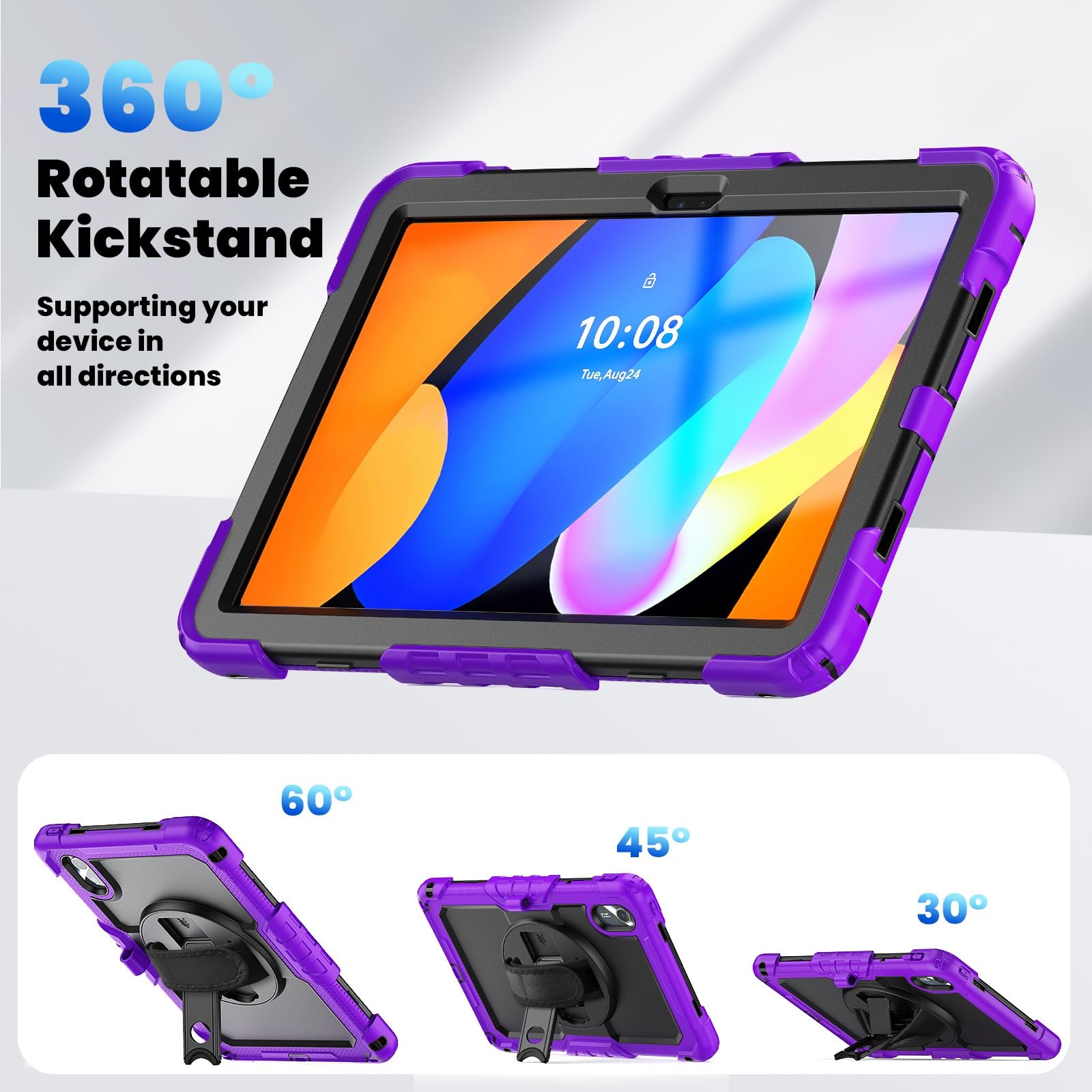 Do Lenovo xiaoxin Pad 11 2025 TB-335FC/Tab M11 TB-330FU/TB-331FC etui z folią ochronną ekranu, [podpórka] [pasek na ramię] Odporna wstrząsy, wytrzymała obudowa, obrotowy pasek rękę 360° i ramię(Mor)