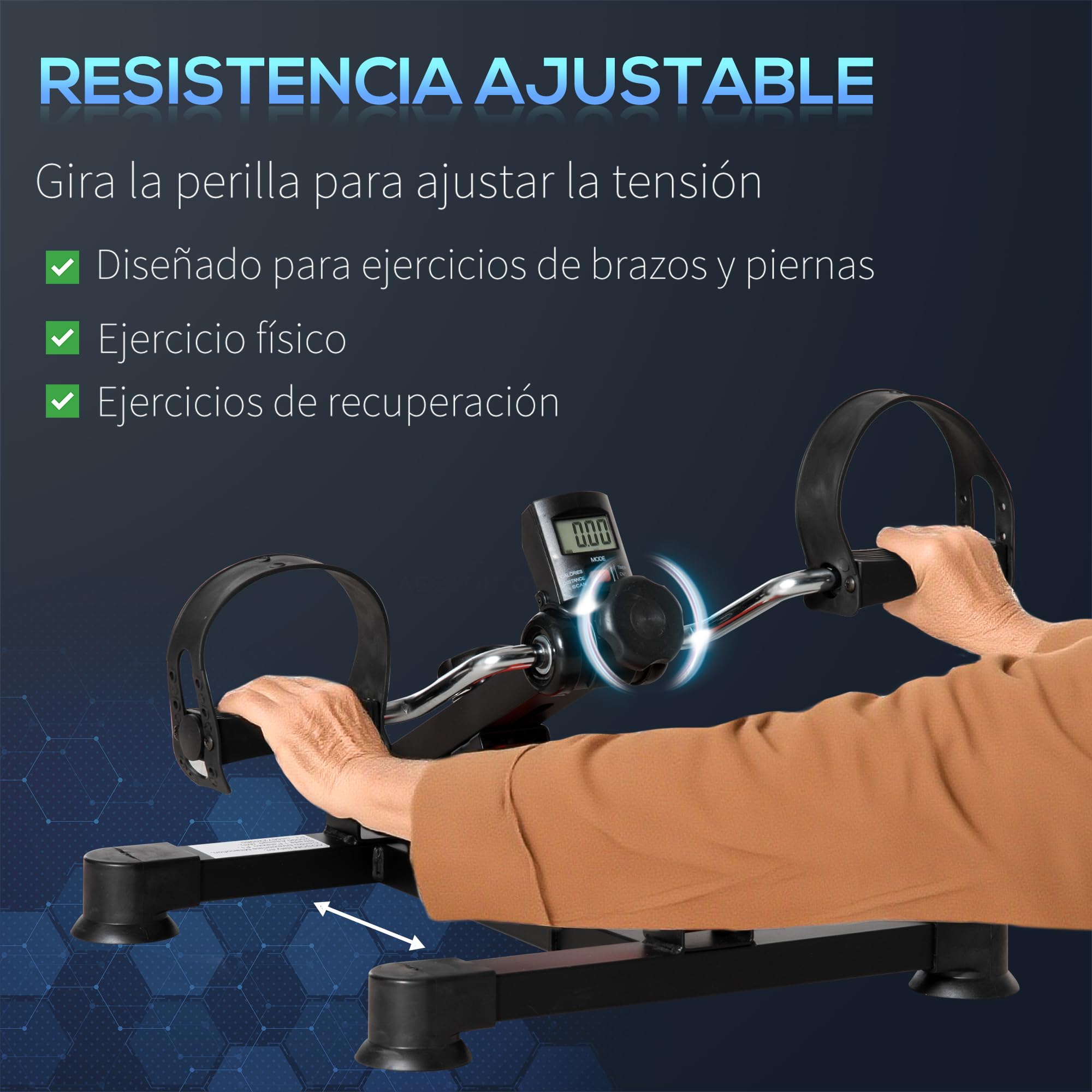 HOMCOM Mini Bicicleta Estática de Ejercicio 33-43x40x24,5-34,5 cm Negro | Pedales Estáticos, Altura y Longitud Ajustables, Pantalla LCD, Máquina Pedalear de Manos y Piernas