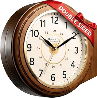 Harris & Co. Clockmasters Wooden Double Sided 13 x 11.5 Inch LUXE EDITION Wall Clock | Wood Frame with Gold Accents | Whit... Price In India