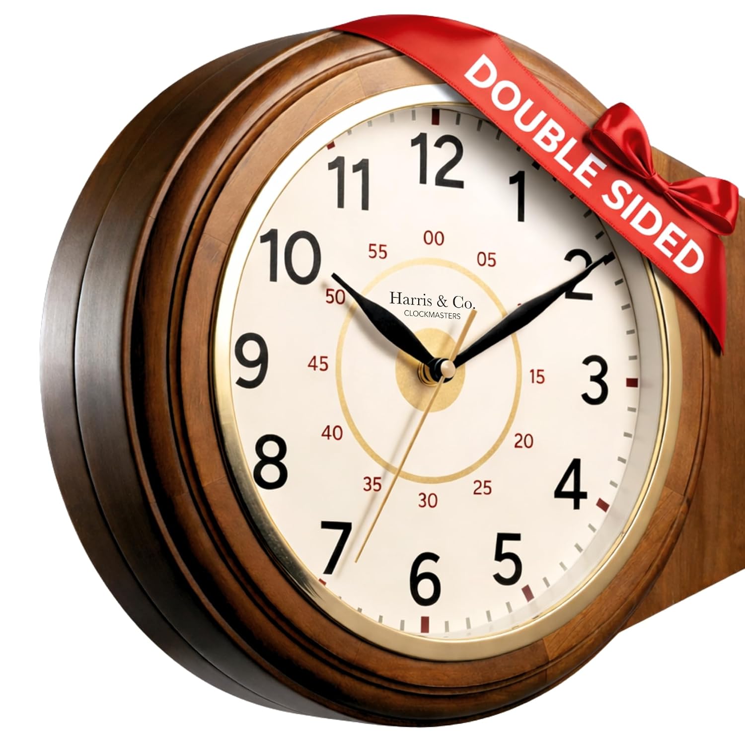 Harris & Co. Clockmasters Wooden Double Sided 13 x 11.5 Inch LUXE EDITION Wall Clock | Wood Frame with Gold Accents | Whit... - Review, Price and Buying Guide