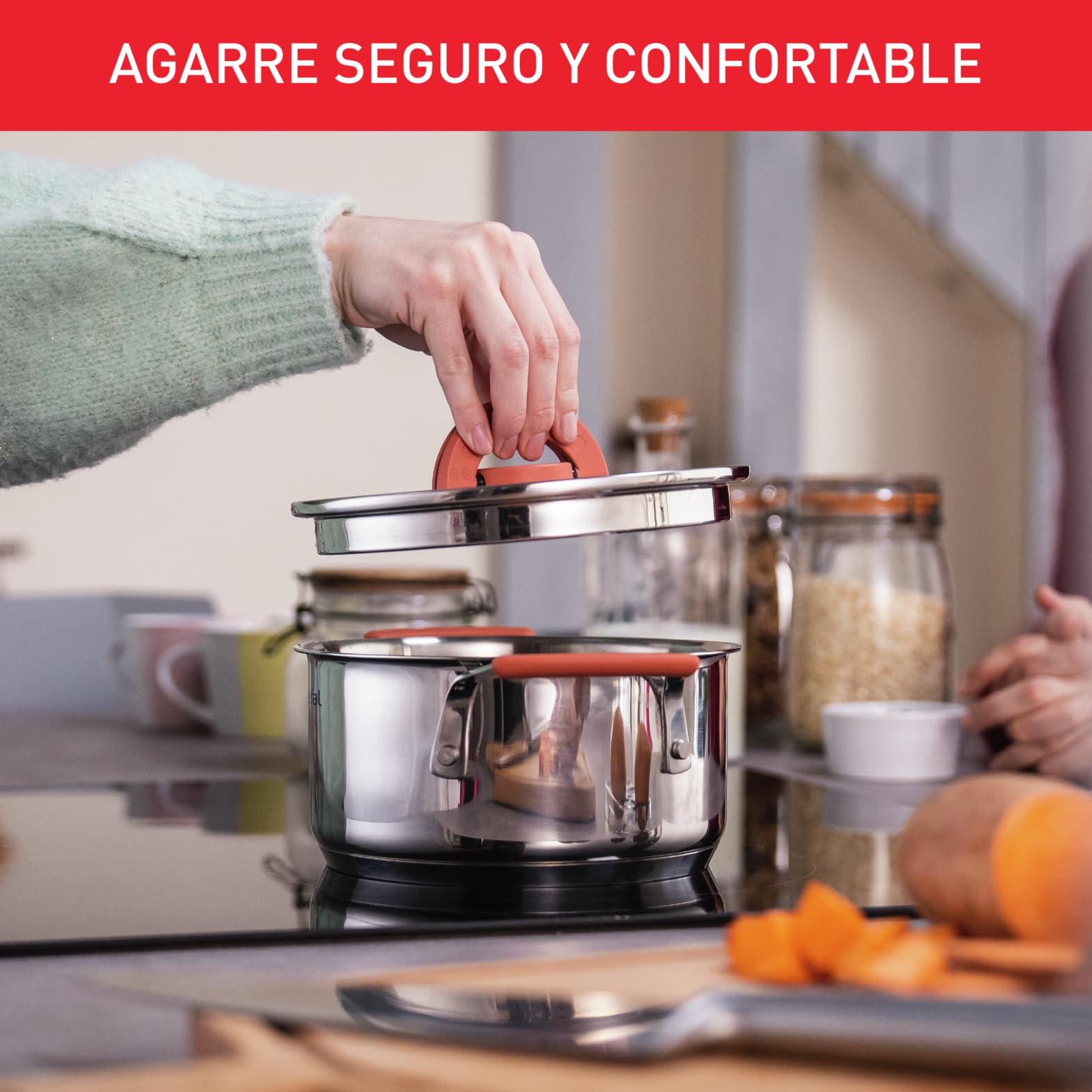 Tefal Optispace - Juego de 3 Ollas 18/20/24 cm + 3 Tapas, Apto inducción, Thermo-Fusion, marcas medición, apto lavavajillas y horno, acero inoxidable