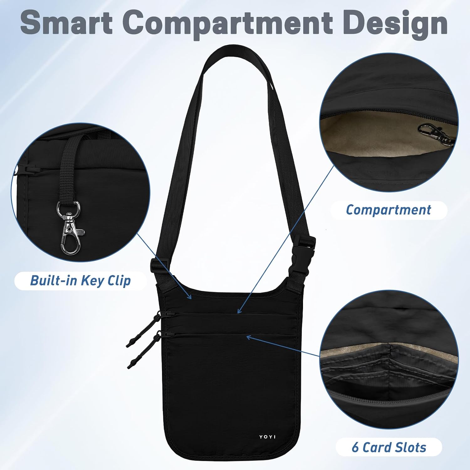 YOYI YOYI Anti-Theft Money Belt for Travel, RFID Blocking Crossbody Bag and Travel Wallet, Water-Resistant Security Pouch with Dual-Strap Design, RFID Passport Holder for Men and Women