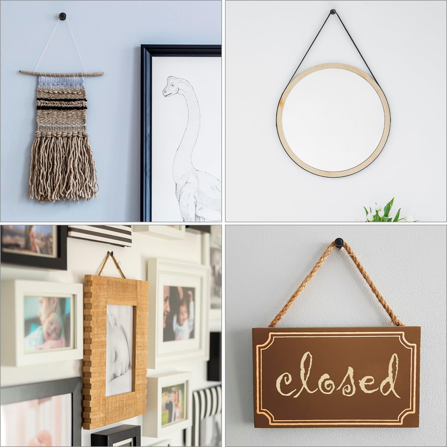 QWORK 40 Piece Double Headed Picture Hangers Nails Set, Black (10lb, 20lb, 30lb, 50lb) Thumb Tacks for Wall Hanging