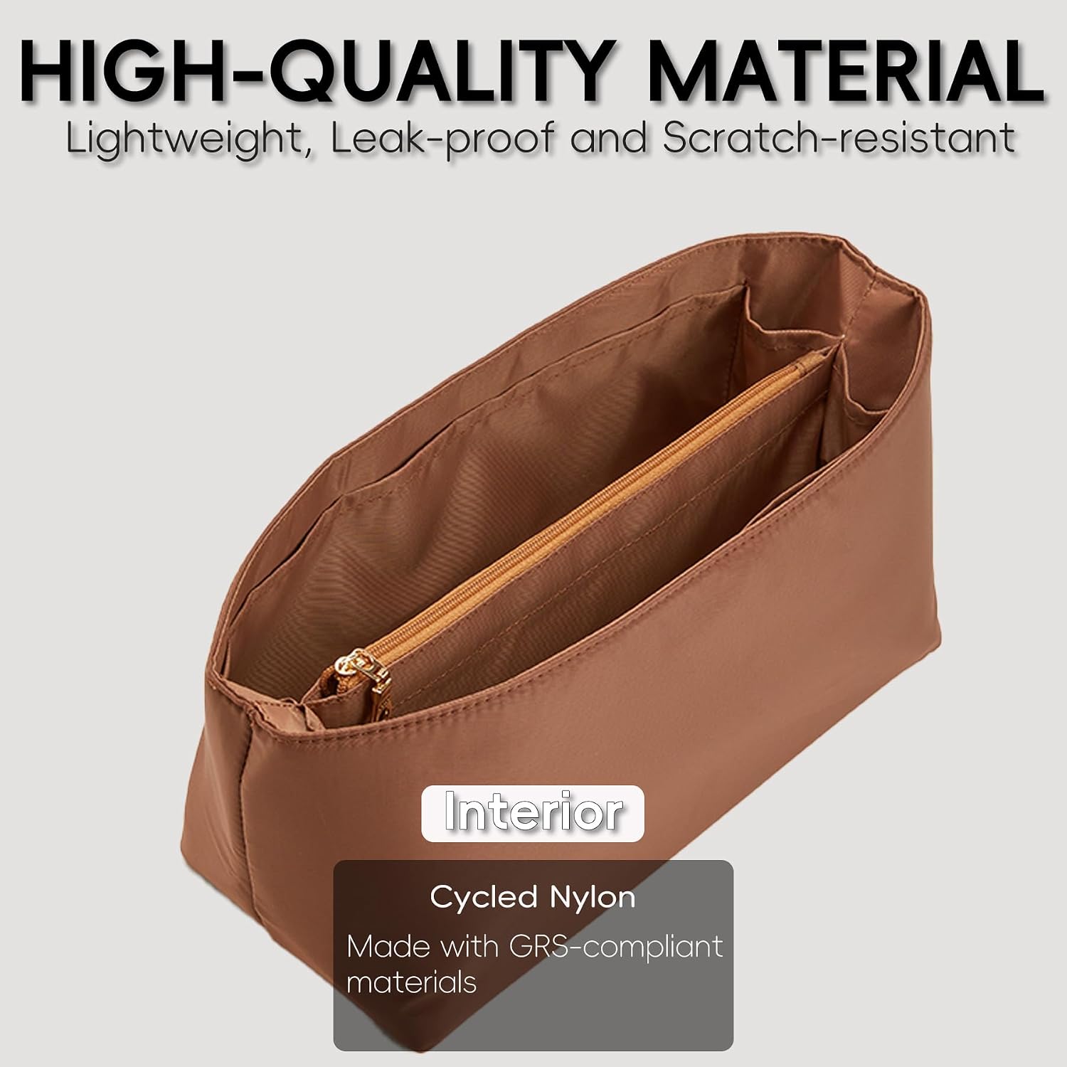10 Compartments Purse Organizer Insert for LV Speedy 25, Premium Lightweight Nylon Tote Bag Organizer with Zipper Pocket(Brown)