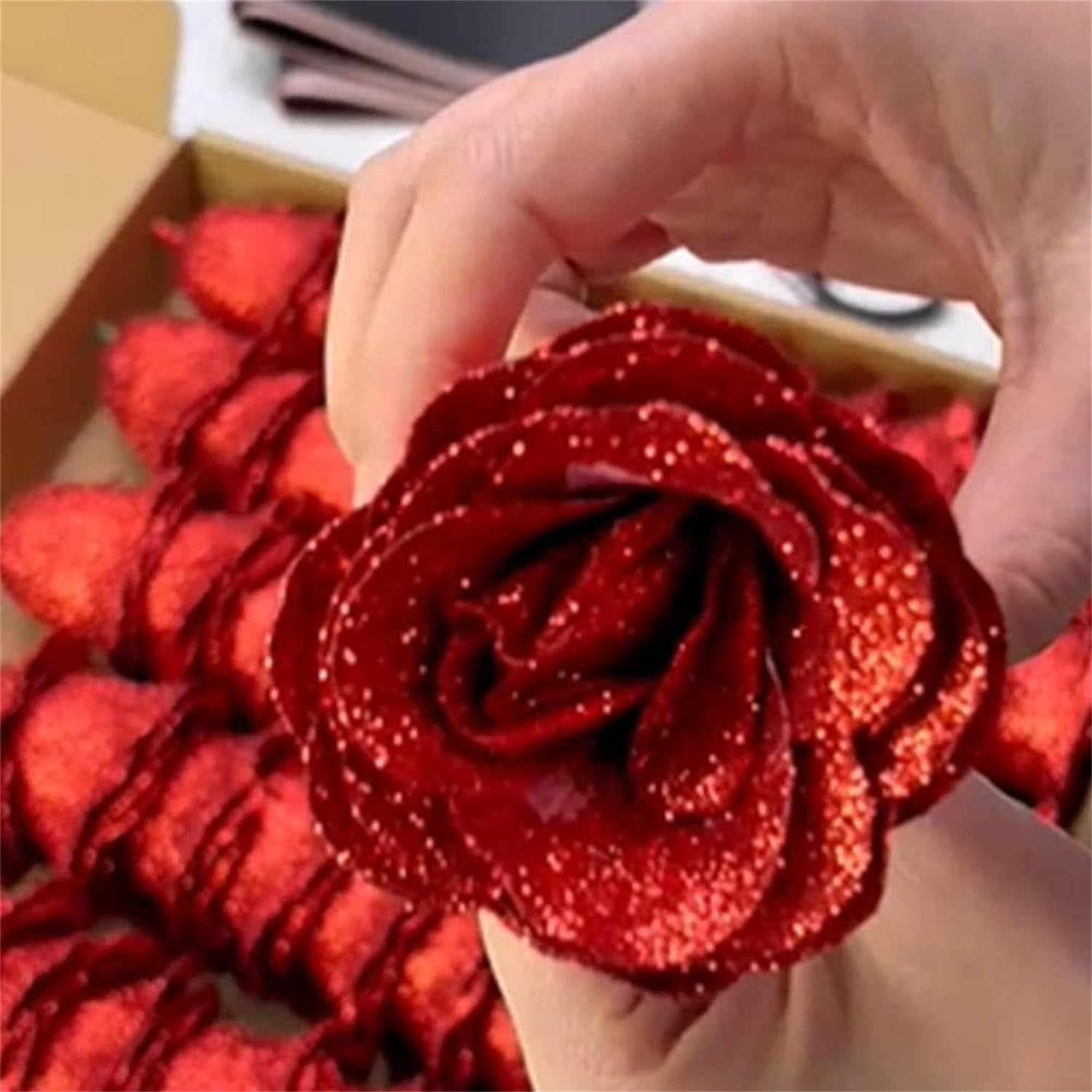 Ramo de rosas artificiales con purpurina (autoensamblaje), ramo de rosas artificiales brillantes eternas, regalos de amor para regalo del día de San Valentín, aniversario, compromiso (azul, 50
