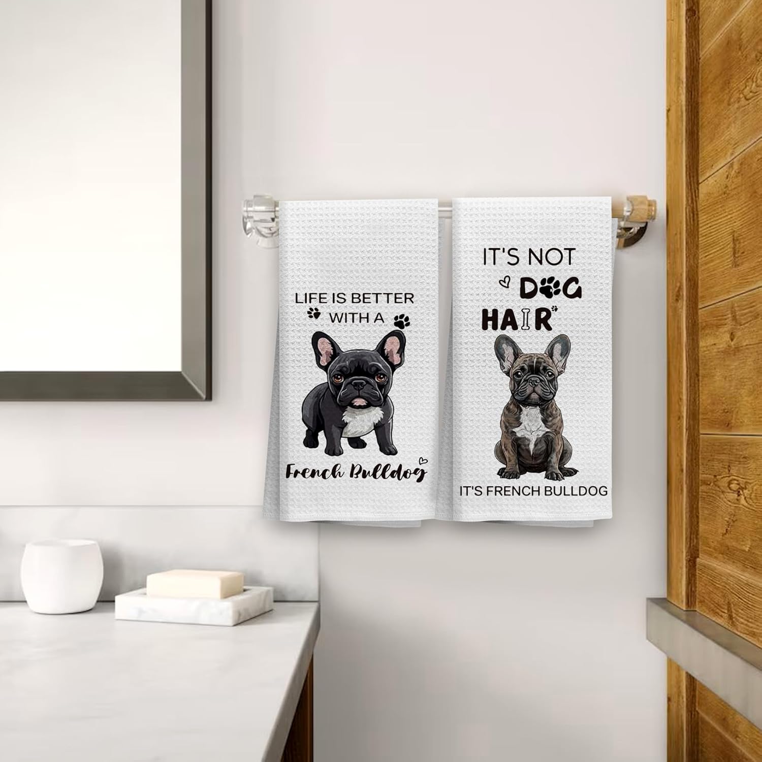 OHSUL Funny French Bulldog Kitchen Towels Set of 2, French Bulldog Gifts for Dog Lovers, Life is Better Hand Dish Towel, It's Not Dog Hair Decorative Hand Dish Towel for Kitchen Bathroom 16x24 Inch - Image 2