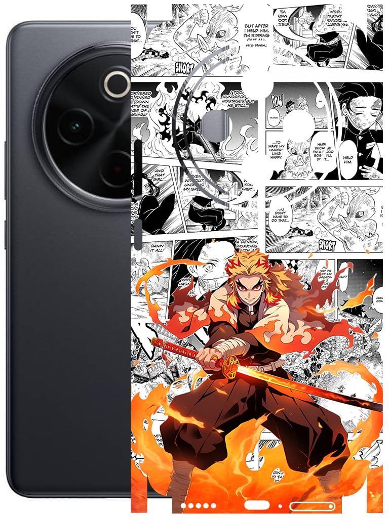 AtOdds Mobile Skin Sticker Wrap | Compatible for VIVO IQOO Z10 (5G) | Scratchproof Matte Finish | Full Coverage for All Sides & Camera Protection (rengoku)-image-43