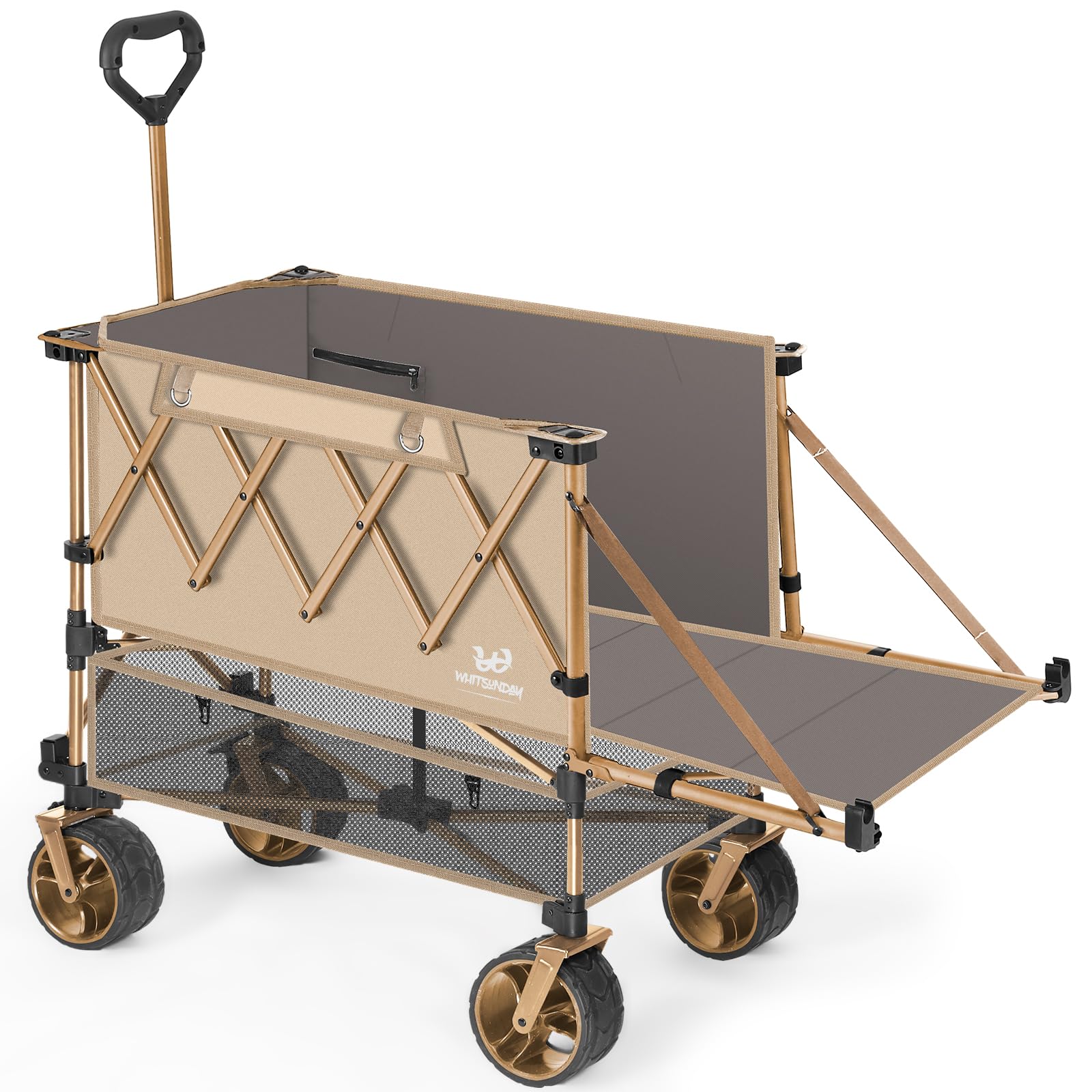 Whitsunday Double Decker Wagon, Heavy Duty Foldable Large Beach Wagon Cart with All-Terrain Big Wheels for Sports,Camping,Outdoor Khaki