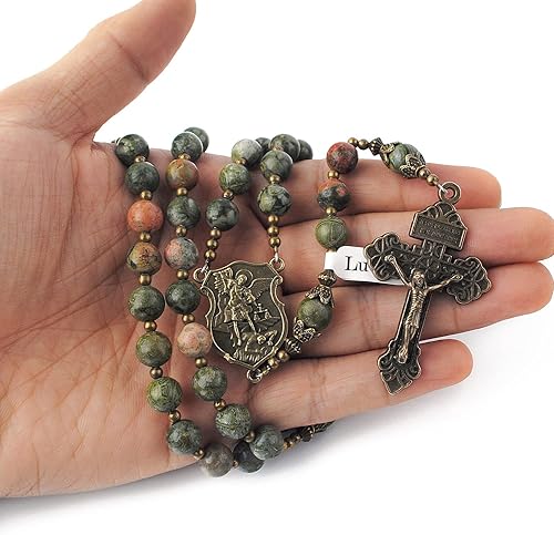 Miniatura 3 de Rosario grande con cuentas de piedra natural de 0.315 in, medalla milagrosa y crucifijo de perdón