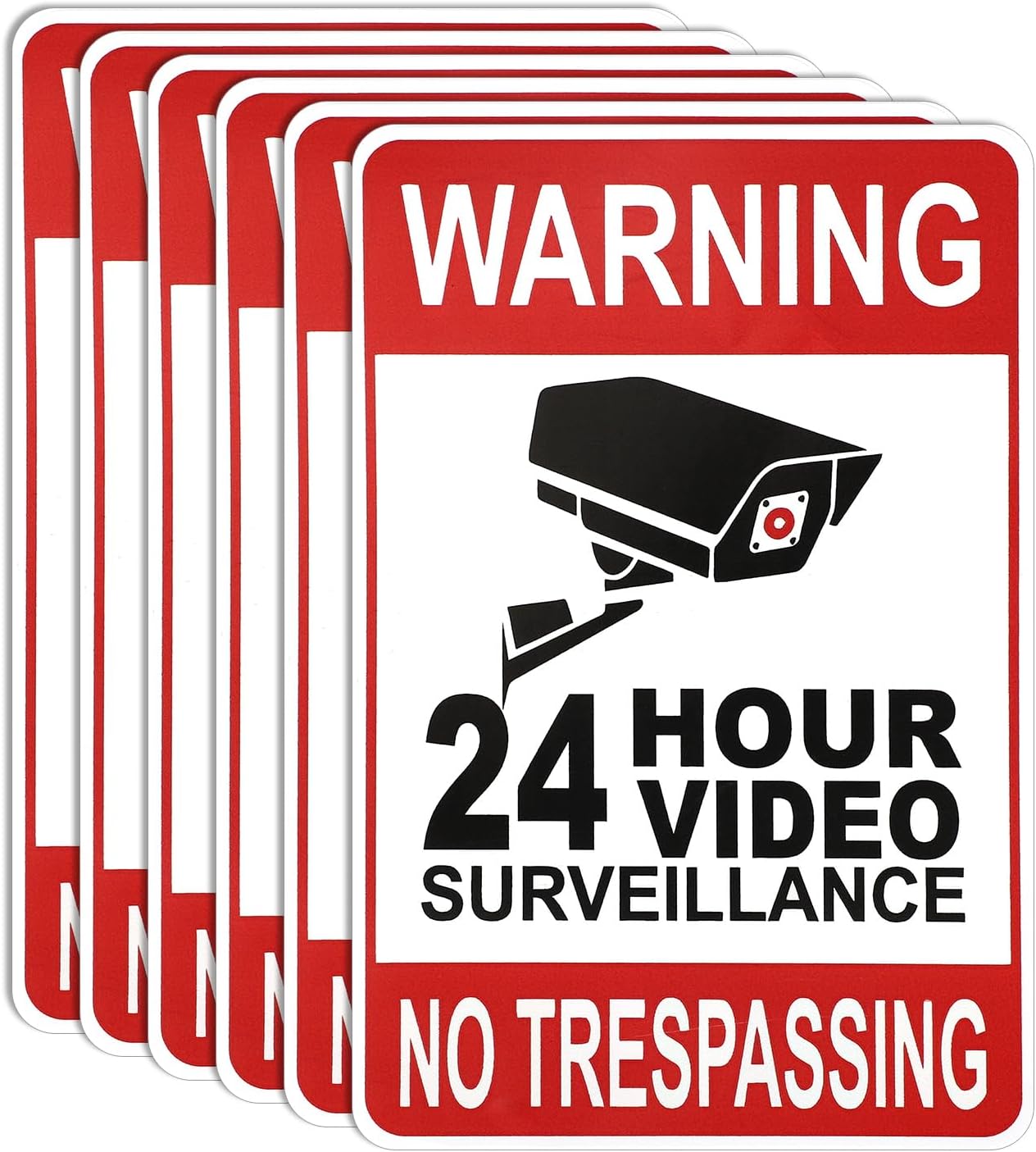 6pcs 24 Hour Video Surveillance Warning Signs, Weatherproof Self-Adhesive Under Security Camera Stickers No Trespassing Stickers for Home Business Private Property Outside Alarm Use