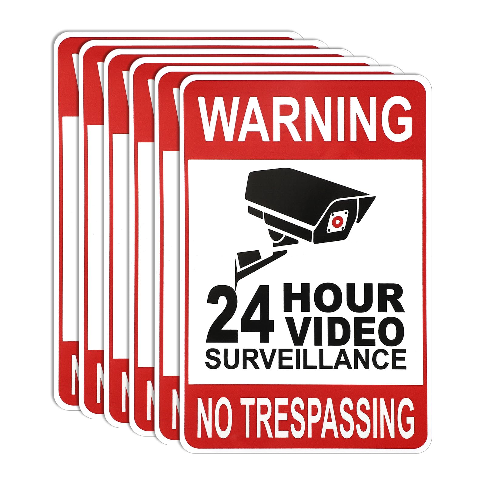 6pcs 24 Hour Video Surveillance Warning Signs, Weatherproof Self-Adhesive Under Security Camera Stickers No Trespassing Stickers for Home Business Private Property Outside Alarm Use