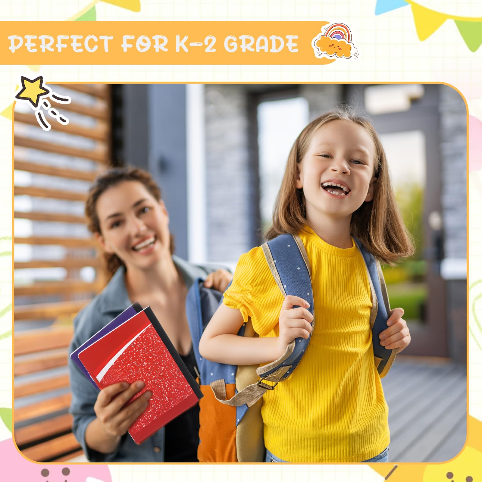 Fainne 50 paquetes de cuadernos de composición primaria, diario primario a granel, grado K-2, 9 3/4 x 7 1/2 pulgadas, libro de composiciones a rayas para niños para dibujar y escribir suministros