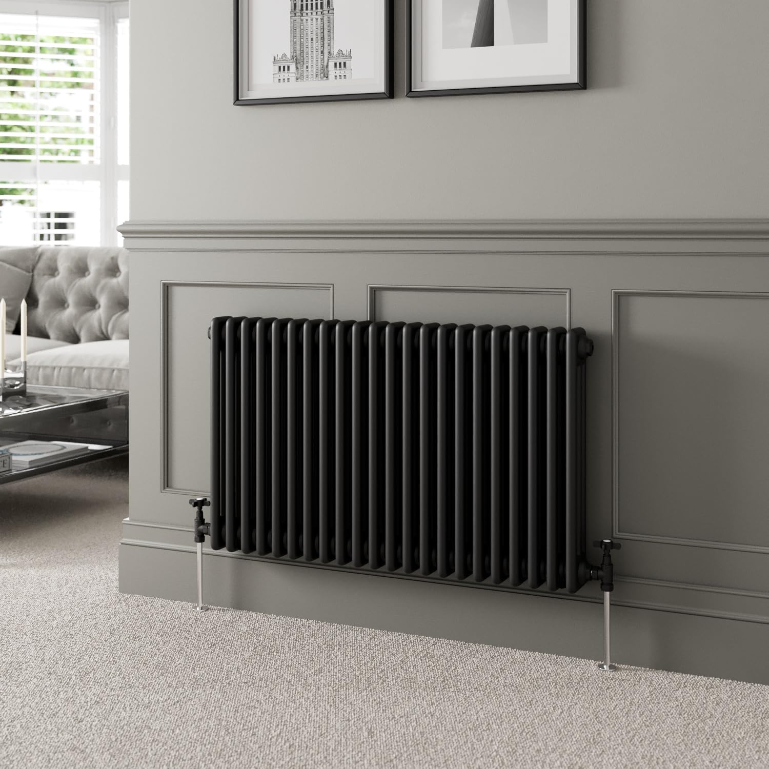 DuraTherm® 600 x 1010mm Black Traditional Horizontal Designer Radiator Triple Column Colosseum Cast Iron Style Central Heating Panel Radiators Rad