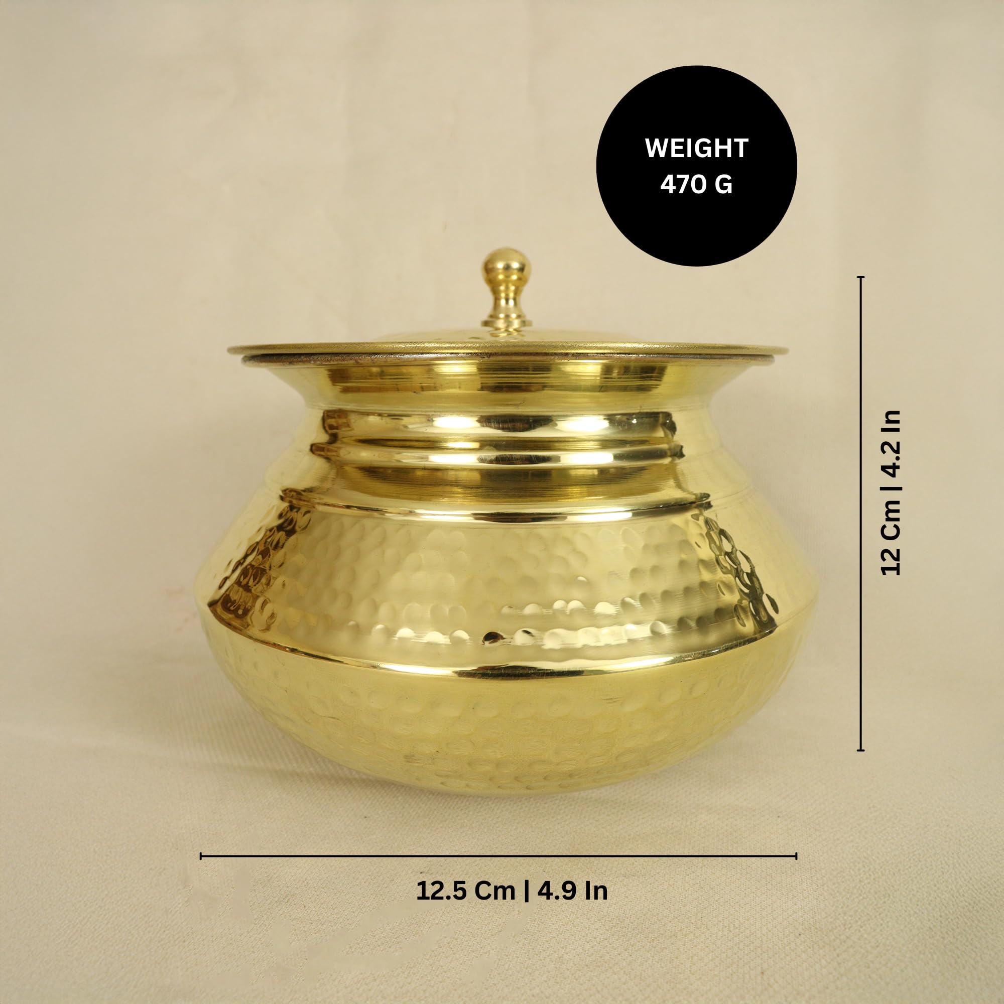 Spillbox Putrika Brass Kitchen Appliances Cooking Serving Pot Pan|Biryani Handi|Urli|Serveware|Tope |Patila|Cookware Bowl|Cooking Bowl Set with Lid-Hammered Patila (Gold, Small), Polished, 500 Ml 2