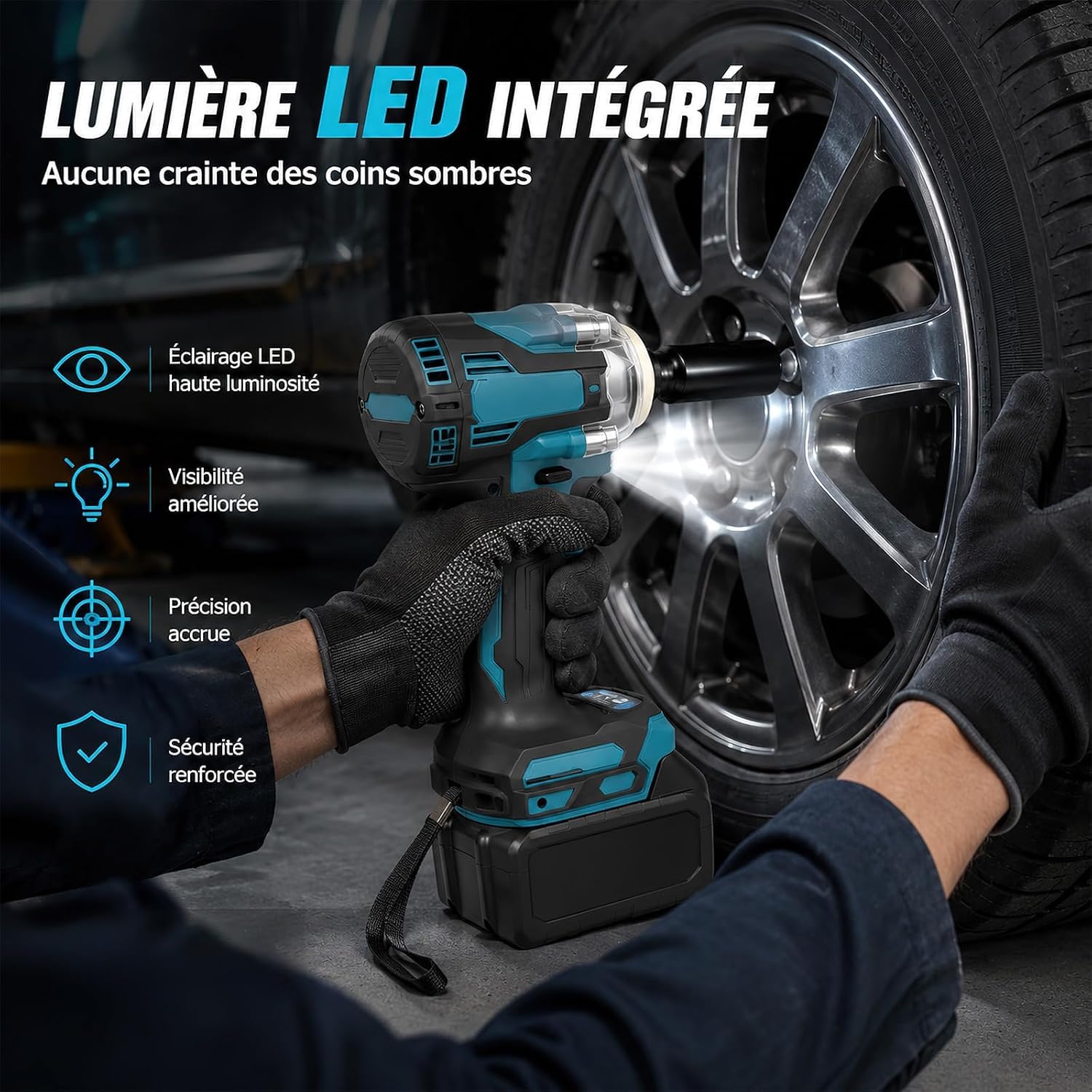 Clé à Chocs Sans Fil 1200N.m, Boulonneuse a Choc Electrique 1/2" | 2 batteries, Boulonneuse, 21V 3 en 1 Visseuse à Chocs, lumière LED, 5 Douilles à Chocs, 6700 RPM, pour Maison/Voiture/DIY