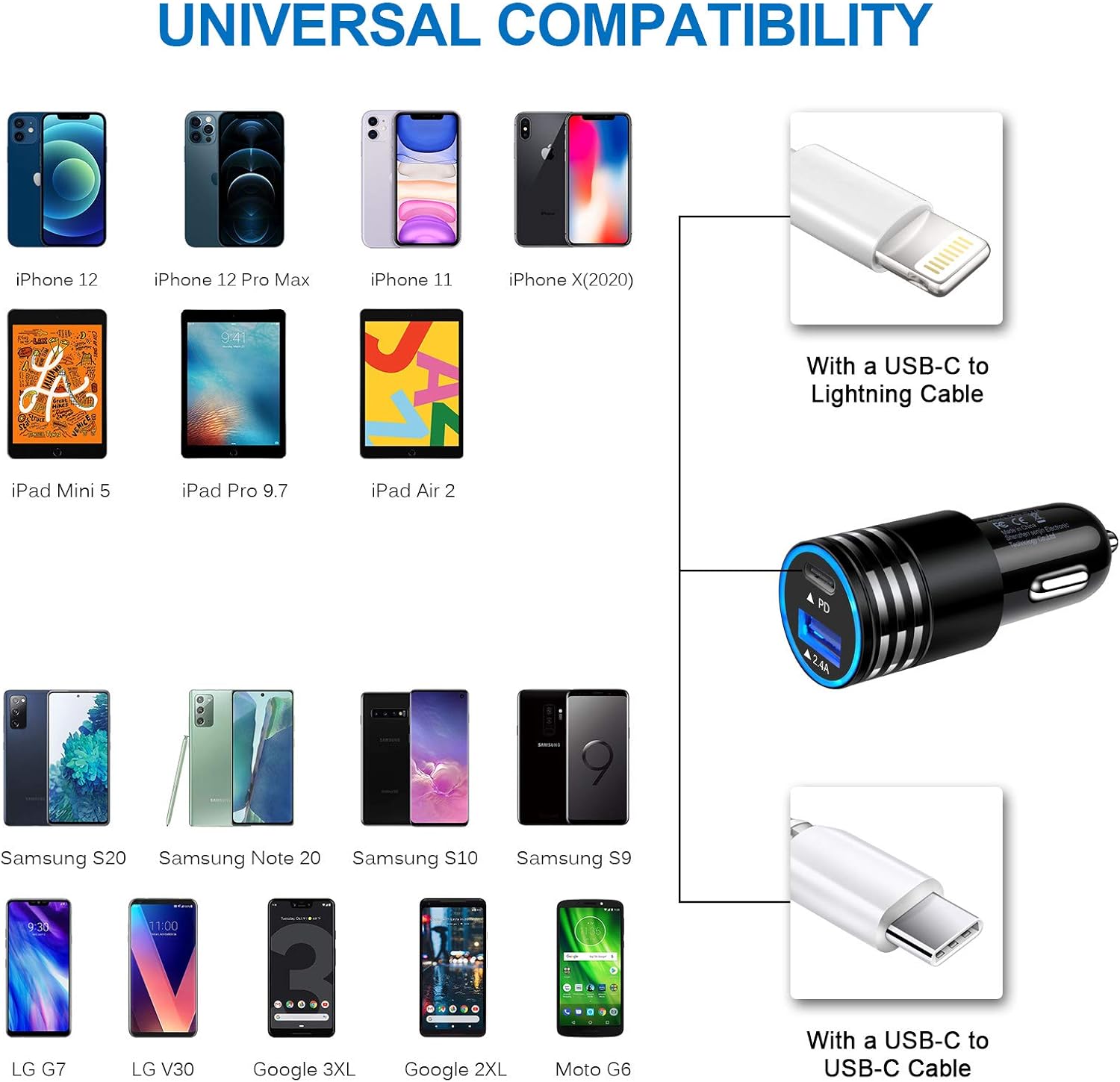 Fast Charging USB C Car Charger for iPhone 13 12 11 Pro Max SE XR XS X 8 Samsung Galaxy S22 S21 S20 FE Note 20 A12 A32 A21 A10E A51 Google Pixel 6/5/4a/4/3a 3 XL,2Pack 30W PD +2.4A Type C Car Adapter : Cell Phones & Accessories