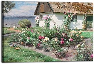 Roses In Bloom At An Old Garden Cottage Near Poster Wall Art Painting Print Canvas Home Living Room Bedroom Office Decoration Aesthetics 08x12inch(20x30cm) Frame-style