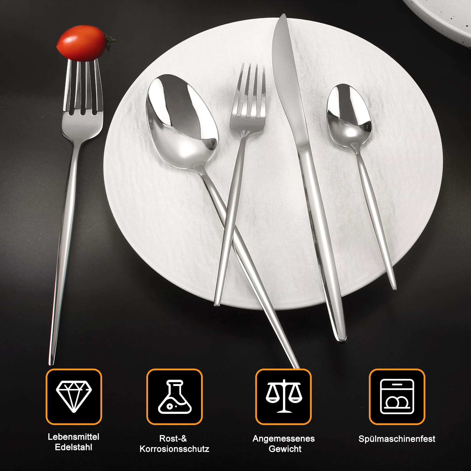 Besteck Set 12 Personen,Targzier 60 teilig Edelstahl Bestecksets,Essbesteck Set mit Messer Gabel Löffel,Edelstahl Essbesteck für Küche/Party/Restaurant,Glänzend Besteckset&Spülmaschinenfest