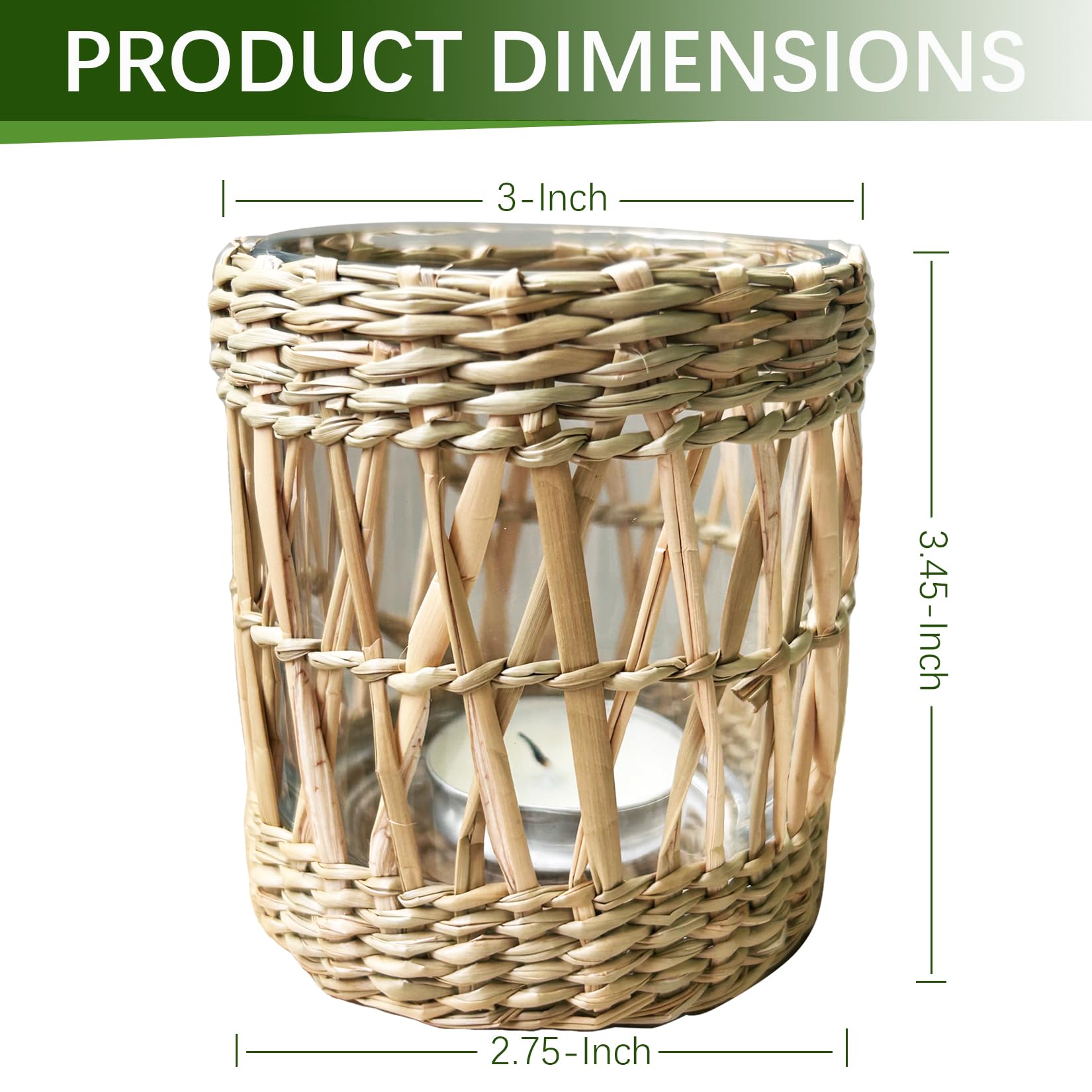 Natural Rattan Wicker Woven Votives Candle Holder Tea Light Candle Holders Set of 4 - Handcraft Rustic Vintage Seagrass Glass Votive Candle Holders for Farmhouse Boho Dining Table Kitchen Décor