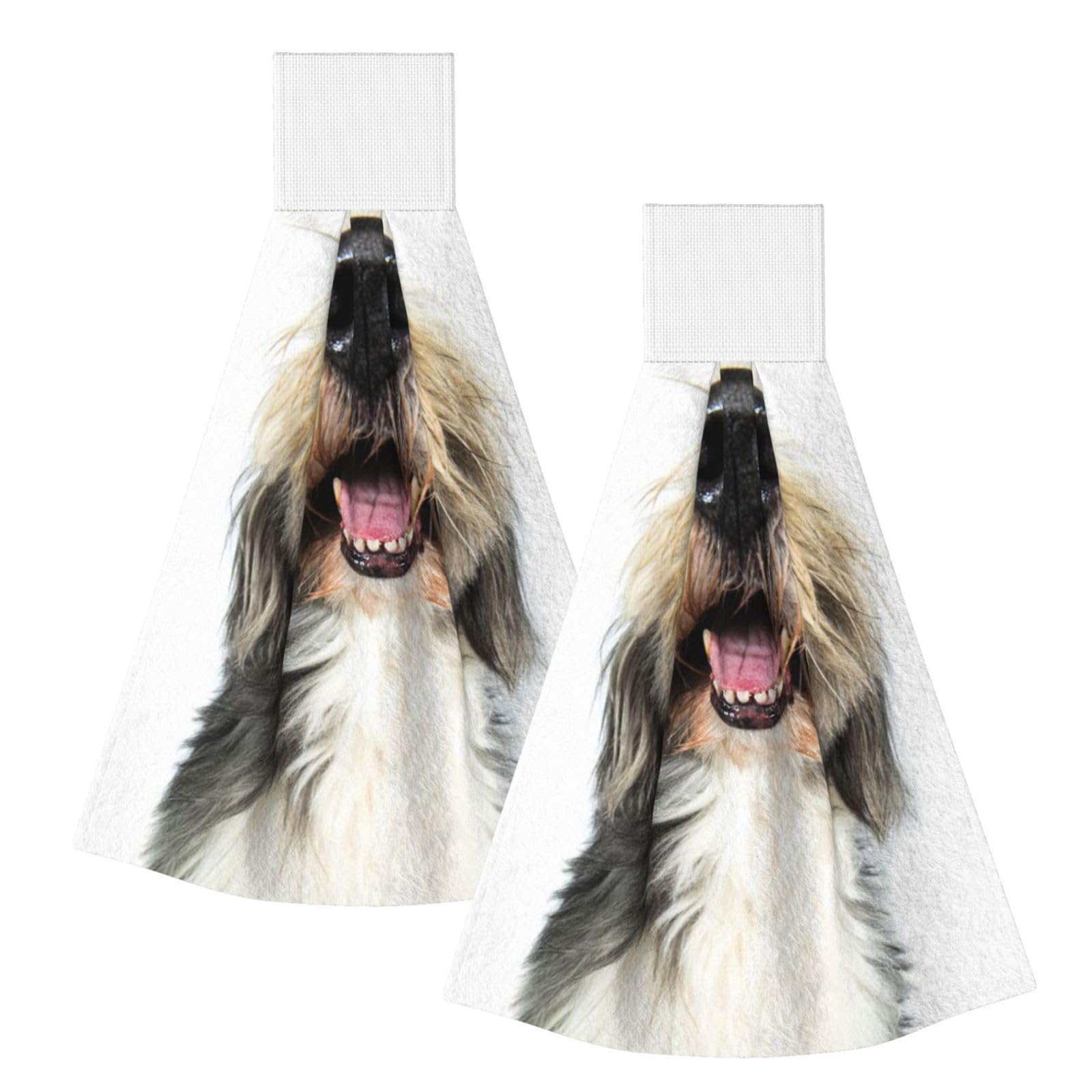 DOPKLNA Dog Bearded Collie Funny Nose, 2 Pcs Hanging Coral Fiber Hand Towels for Bathroom, Absorbent Kitchen Towels