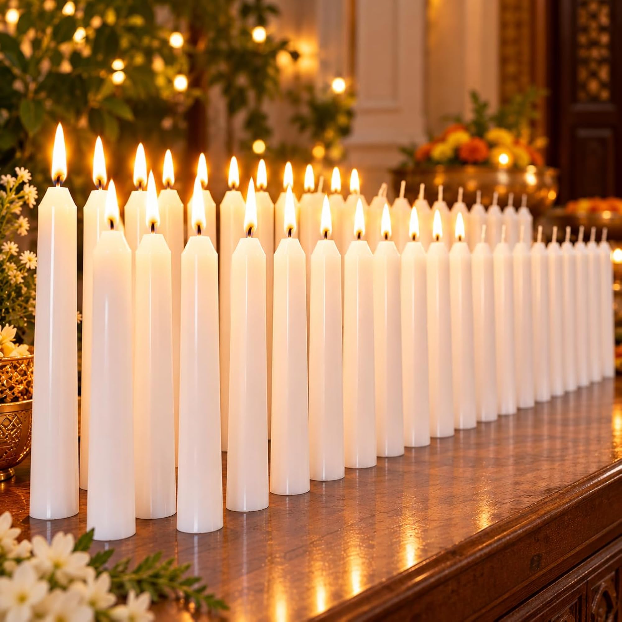 Long White Taper Candles, Dripless Candlesticks, Gift Set