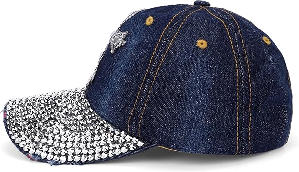 Song Qing Jean Snapback Hat Women Men Bling Cross Rhinestones