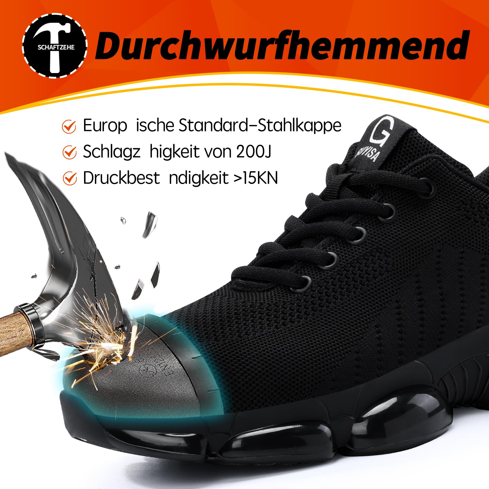 LAoutun Arbeitsschuhe Herren Leichte Sicherheitsschuhe Elastische weiche Stahlkappenschuhe Berufsschuhe Herren Bequeme Stilvolle Schützende Industrielle Arbeitsstiefel mit Luftkissen 46EU