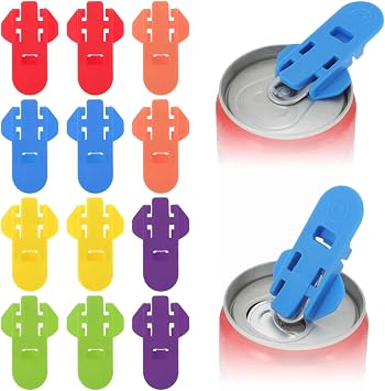 Cans Cover Protector, Beverage Opener, Can Opener and Cover, Can Opener Tool, Red, Blue, Green, Yellow, Orange, Purple, 12 Pcs