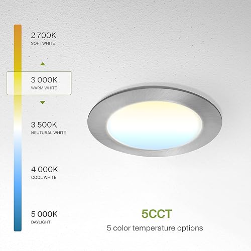 Miniatura 6 de ASD Iluminación empotrable LED 12P de 4 pulgadas, 12 W, 5 CCT 2700K-5000K CRI90+, luces de techo regulables ultrafinas con clasificación IC, con