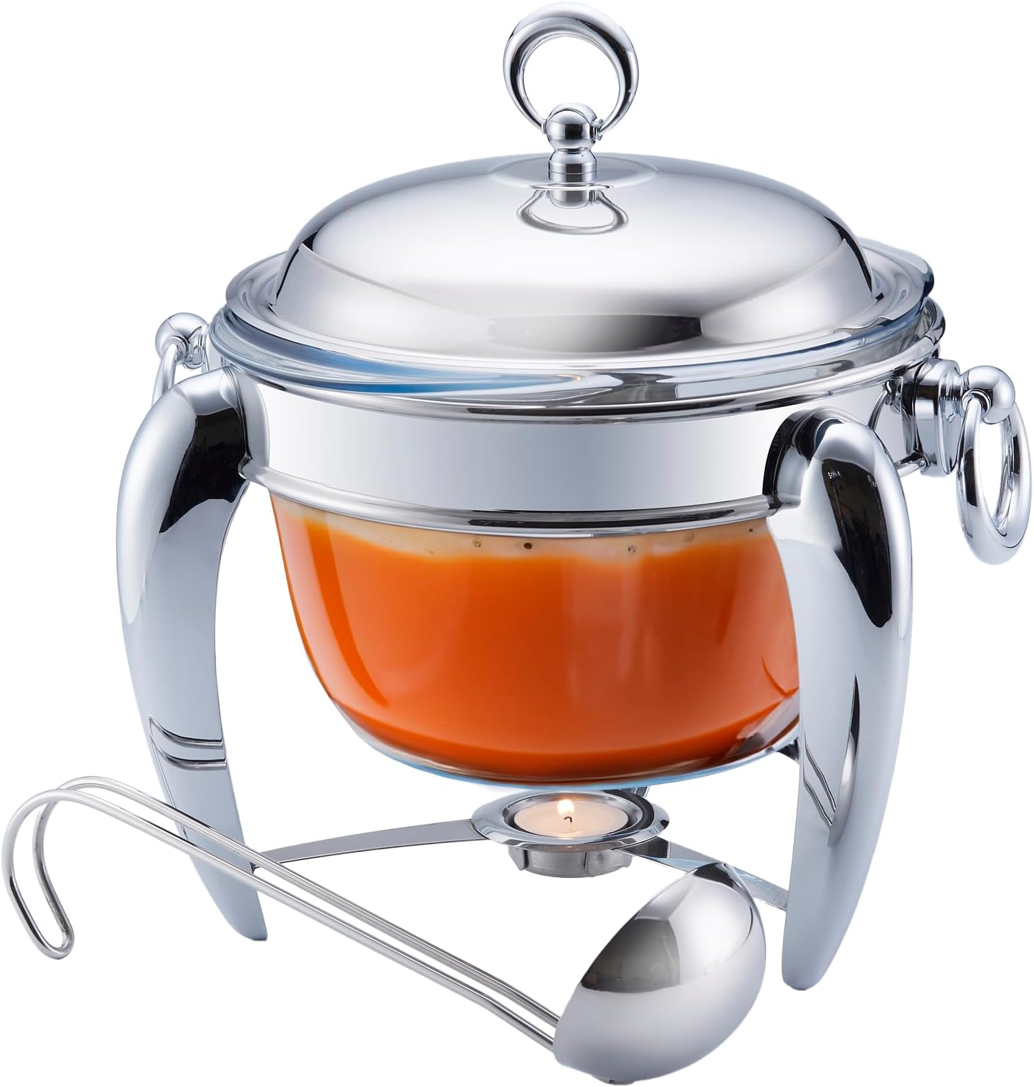 4 QT Soup Warmer | Soup Tureen for Parties Buffet, Stainless Steel Soup Chafer with Glass Serving Dish and Ladle