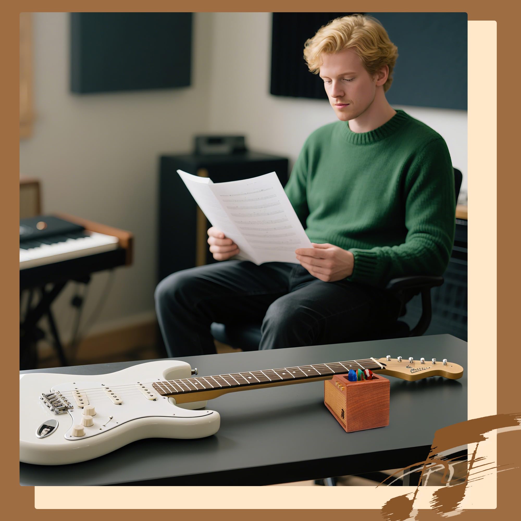 CoolGift Mart Guitar Accessories, Solid Wood Amp Styled Guitar Neck Rest with Pick Holder - Image 3