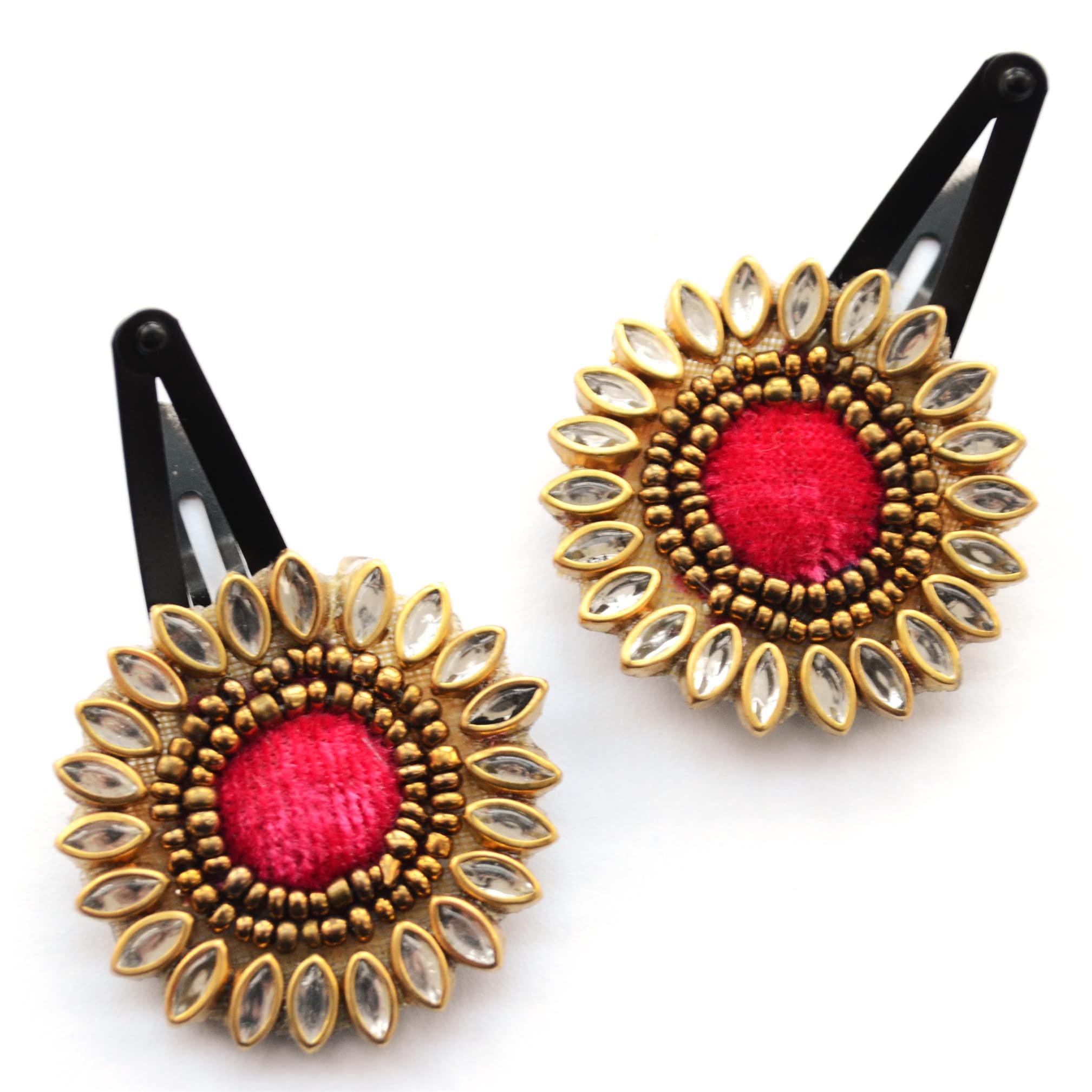 Pretty Ponytails Gift Set of 2 Gold and Red Ethnic Flower Wedding Kundan Tic Tac Hair Clips or Fancy Accessories for Kids or Girls for Festivals (B08428HJKJ) Amazon Price History, Amazon Price Tracker
