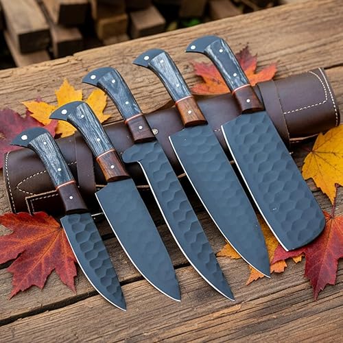 Miniatura 3 de 9867 - Juego de cuchillos de cocina de 4 piezas, acero de Damasco forjado hecho a mano, con bolsa de vaina, mango de espiga completa, 9867