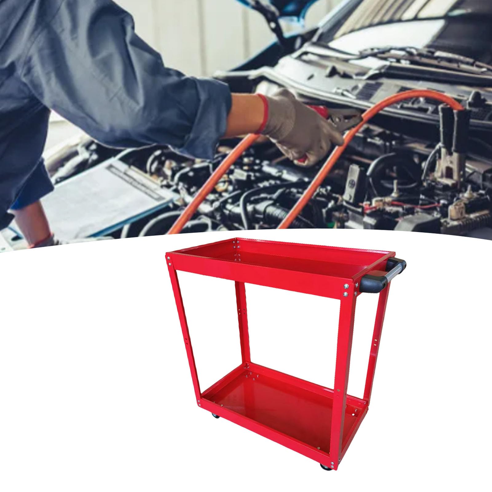 Dioche Carrello Multiuso a 2 Vassoi Carrello Portautensili di Servizio Portaoggetti Mobile Multiuso con Rotelle a 2 Vassoi per Officine di Riparazione Auto