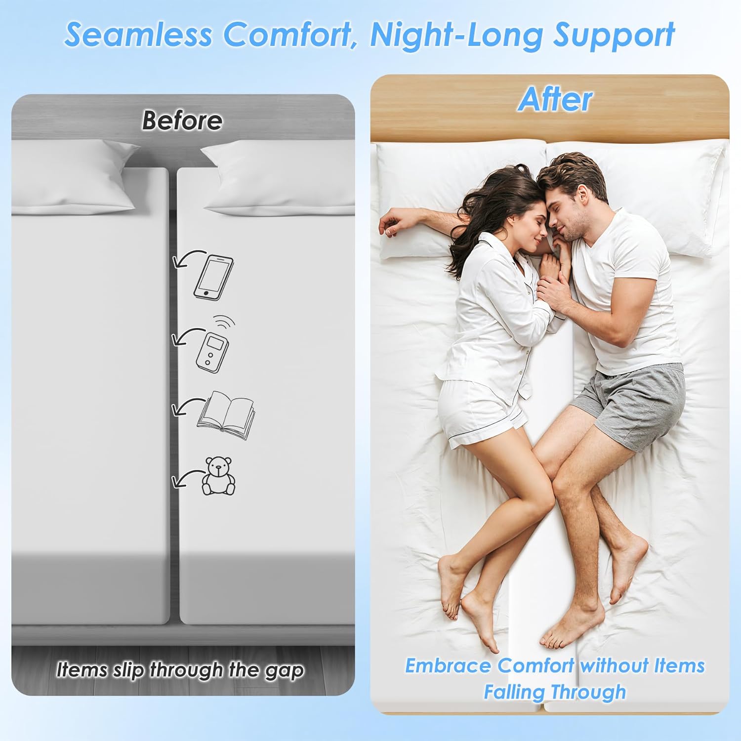 75" x 12" Split King Gap Filler for Adjustable Bed, Extra Wide Bed Bridge Twin to King Bed Converter Kit with Washable Cover, Twin Bed Mattress Connector for Family Room Guest Stayover