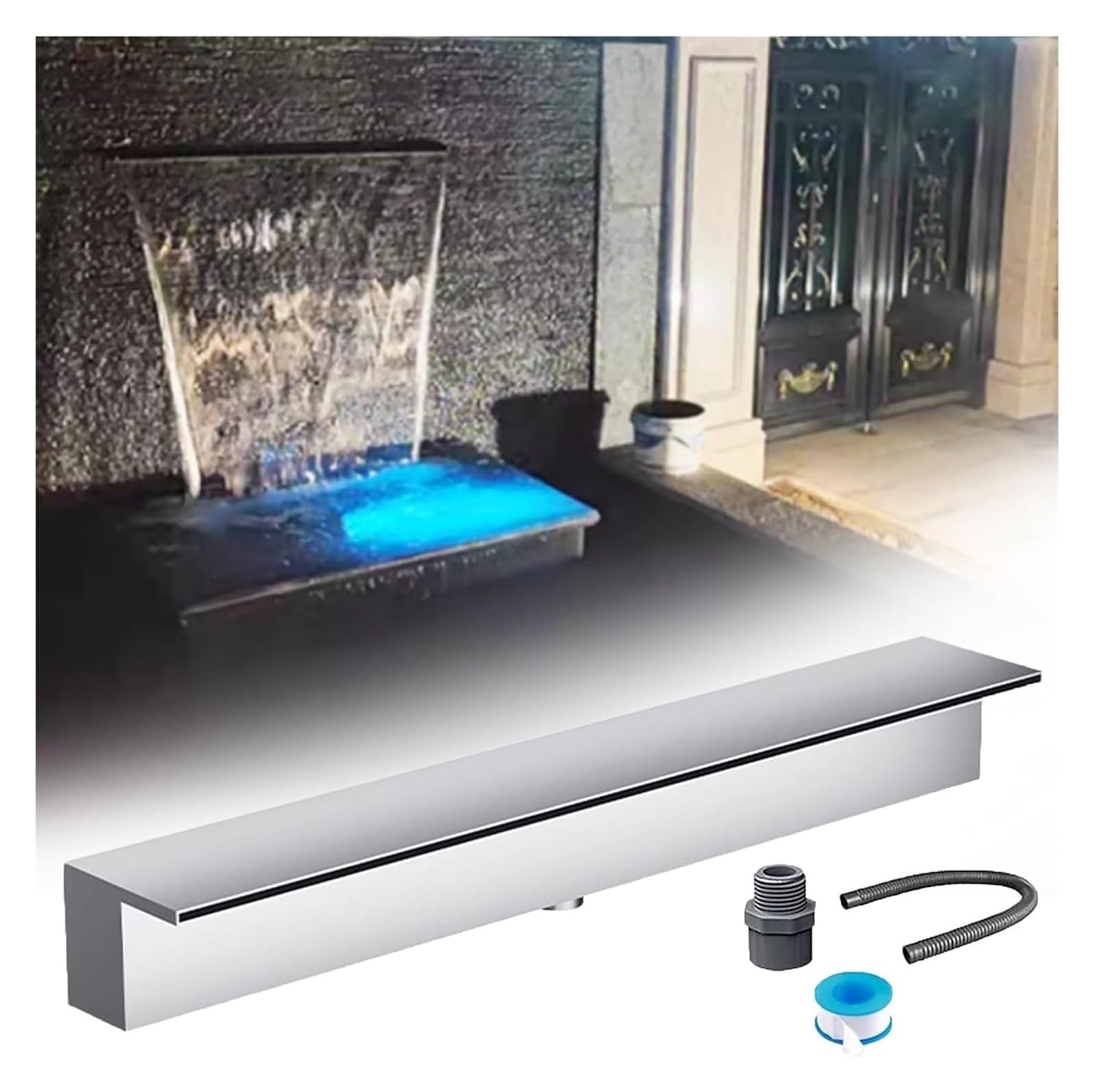 Moderna fontana da piscina a cascata da 73,7 cm, per esterni, giardino, stagno, cascata, con beccuccio e connettore, perfetta per terrazze e decorazioni paesaggistiche