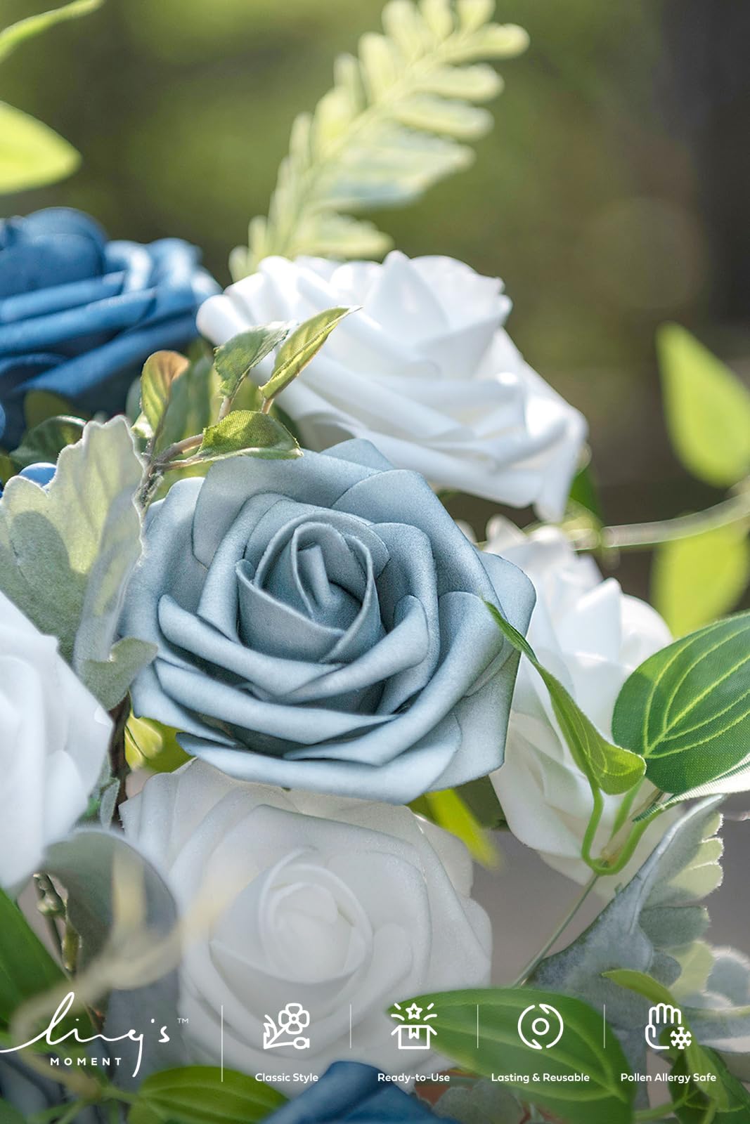 Ling's Moment Juego de flores artificiales de boda para ramos de bricolaje, centros de mesa, arreglos florales (azul polvoriento)