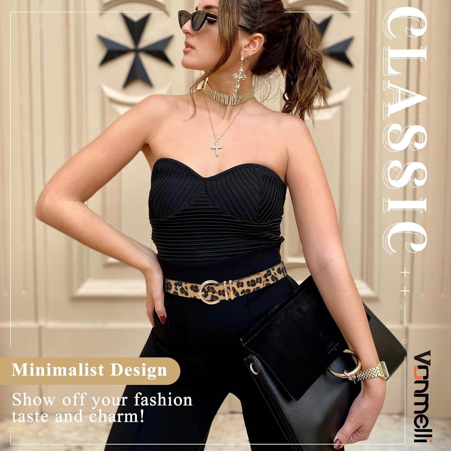 VONMELLI 2 Pack Women's Leather Belts for Jeans Dresses Fashion Gold Buckle Ladies Belt - Image 4