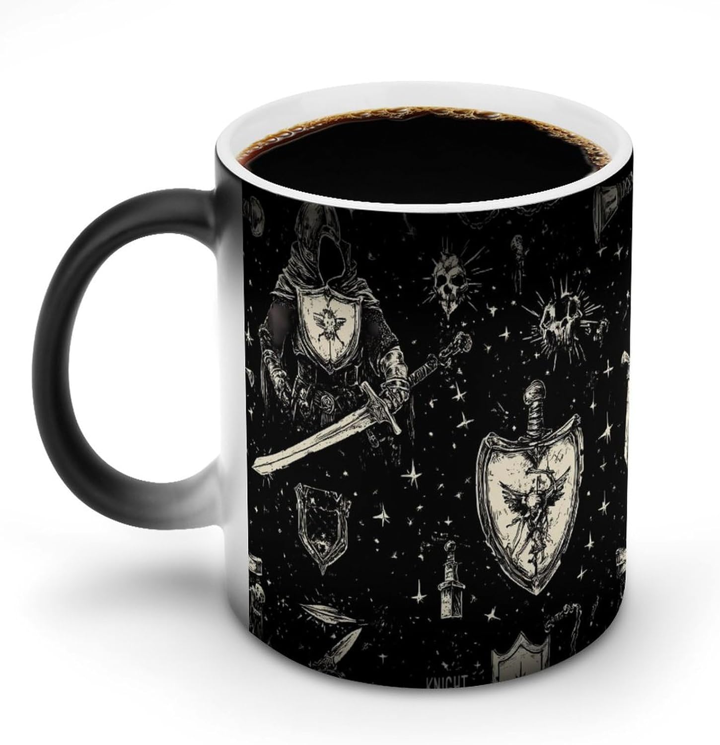 Dark Knights Swords Shields Color Changing Mug Heated Ceramic Cup Heat Sensitive Coffee Mug Fun Gift