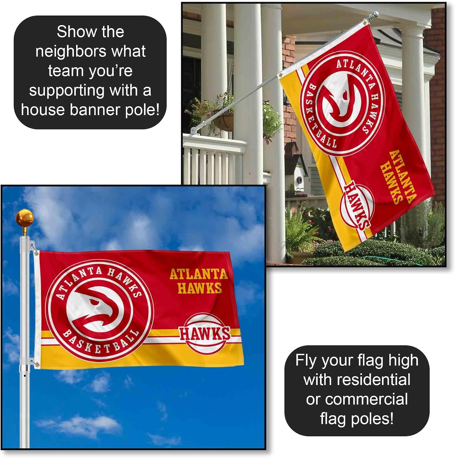 Atlanta Hawks Dual Logo Indoor Outdoor Flag Banner