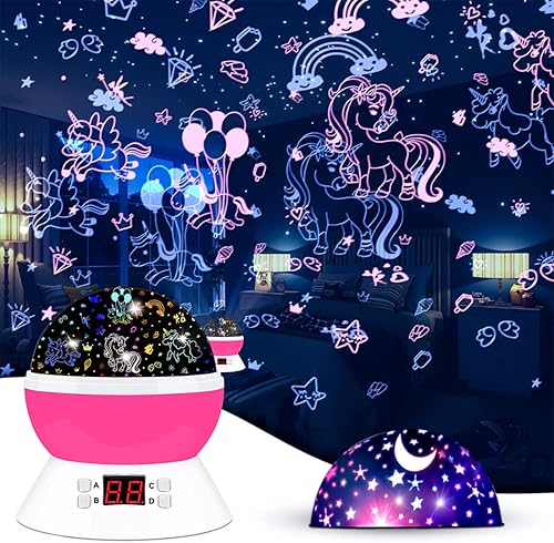 MOKOQI Proyector de unicornio, lámparas de luz nocturna para niñas, juguetes de dormitorio para niñas de 6 a 8 años, luces de noche de unicornios