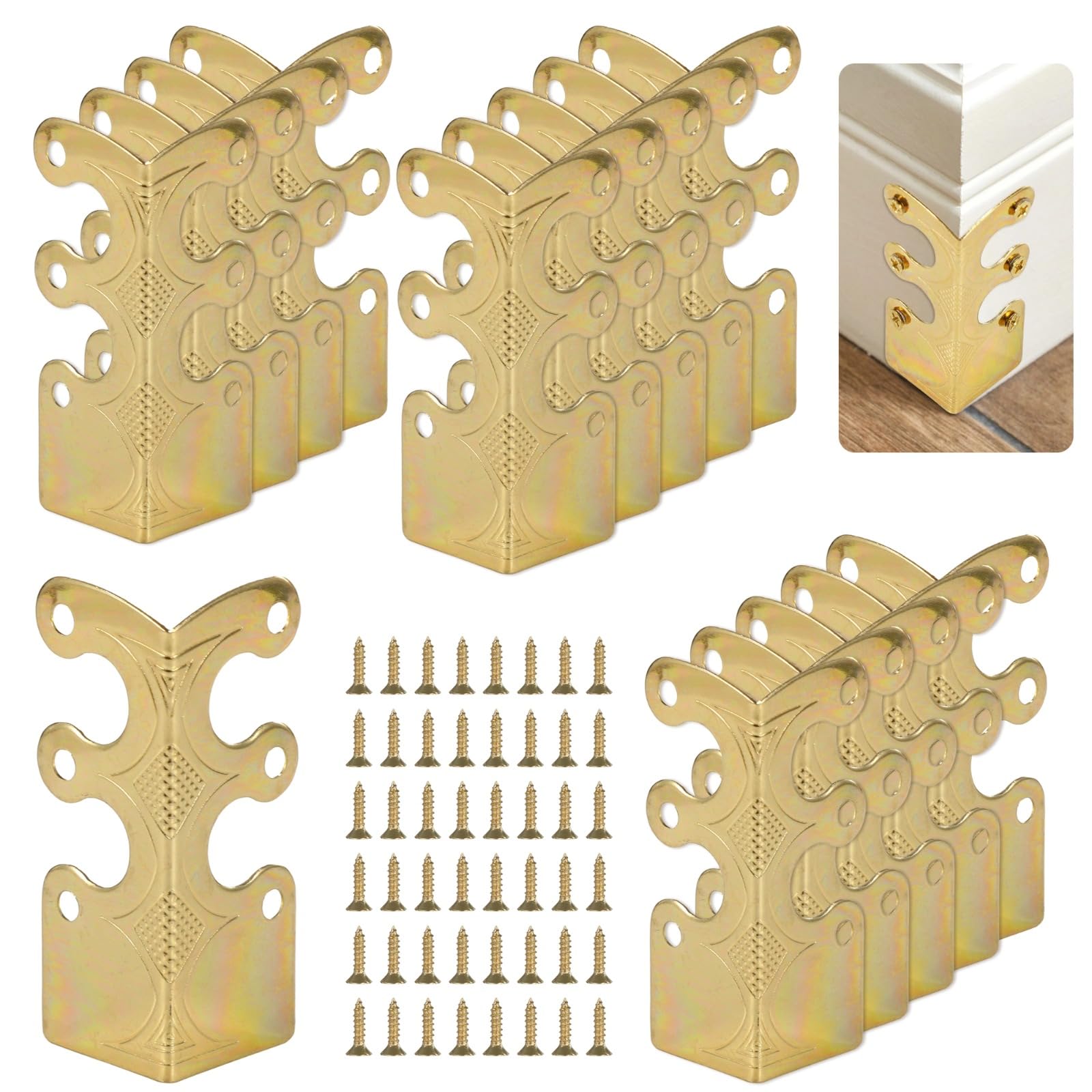 15 Pcs Baseboard Corner Protectors, Vintage Brass Skiffers with Screws, Antique-Style Skirting Board Corner Guards, Decorative Corner Covers for