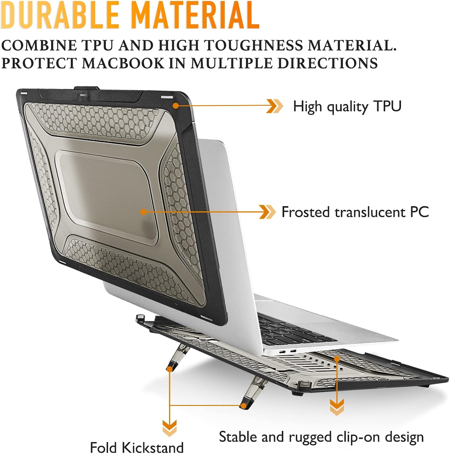 [ 2022 Honeycomb Fold Kickstand ] May Chen Compatible with MacBook Pro 16 inch Case with Touch Bar, 2019 2020 Release Model A2141, Heavy Duty Dual Layer Hard Shell Case Cover with TPU Bumper，Sky Black