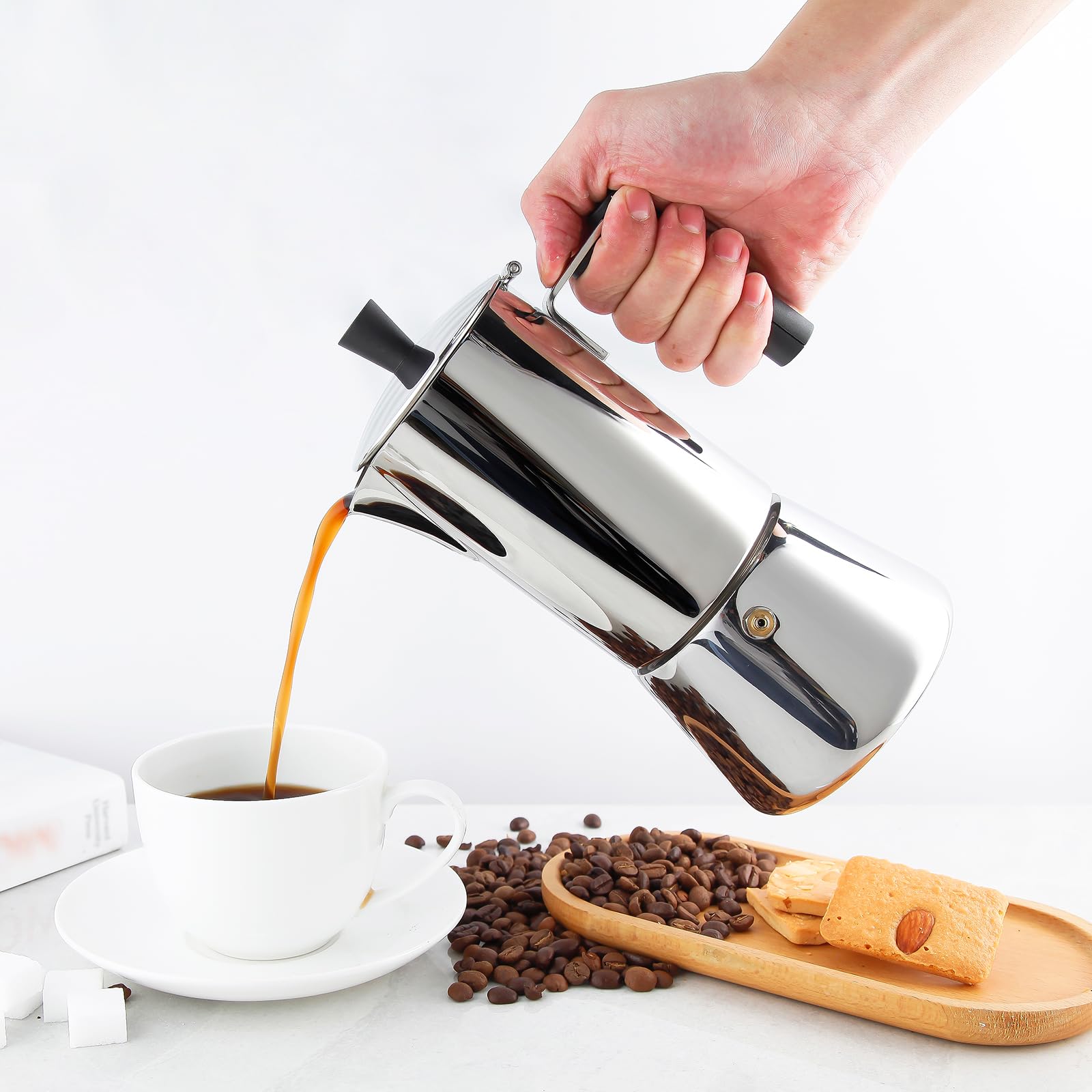 Espressokocher für den Herd 6 Tassen 300ml Edelstahl-Moka-Kanne