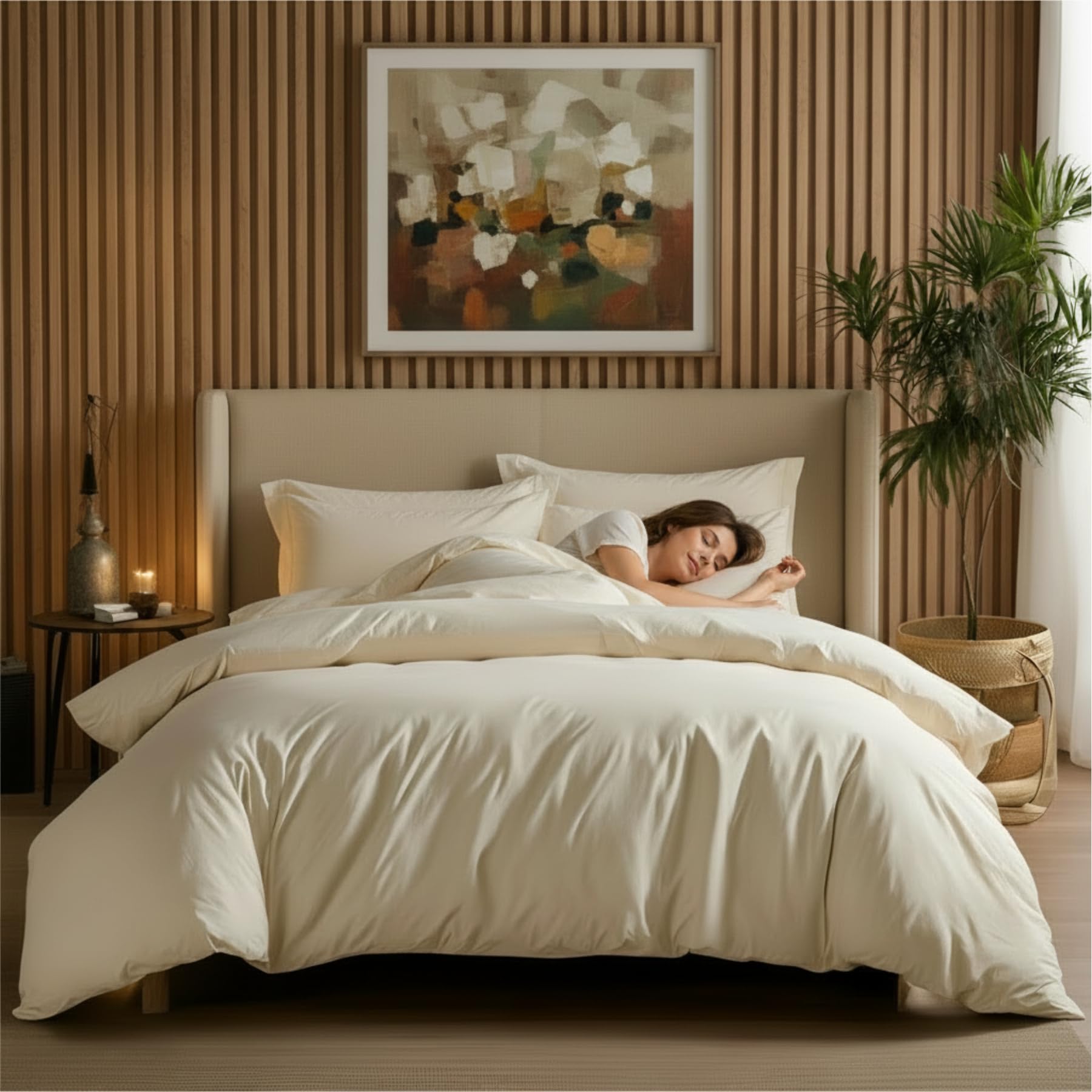 Epinch® Duvet Cover Set 1200 TC 100% Egyptian Cotton Luxurious Soft Home & Hotel 3-Piece 1-Duvet Cover 2-Sham Cover Zipper & Tie Closure (Ivory, King_93 X 107 Inch)-image-44