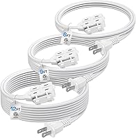 BN-LINK 3-Outlet Indoor Extension Cord 6/9/12 ft Variety 3-Pack, Tangle-Free 16/2 SPT-2 White Power Cord for Home Office Holidays