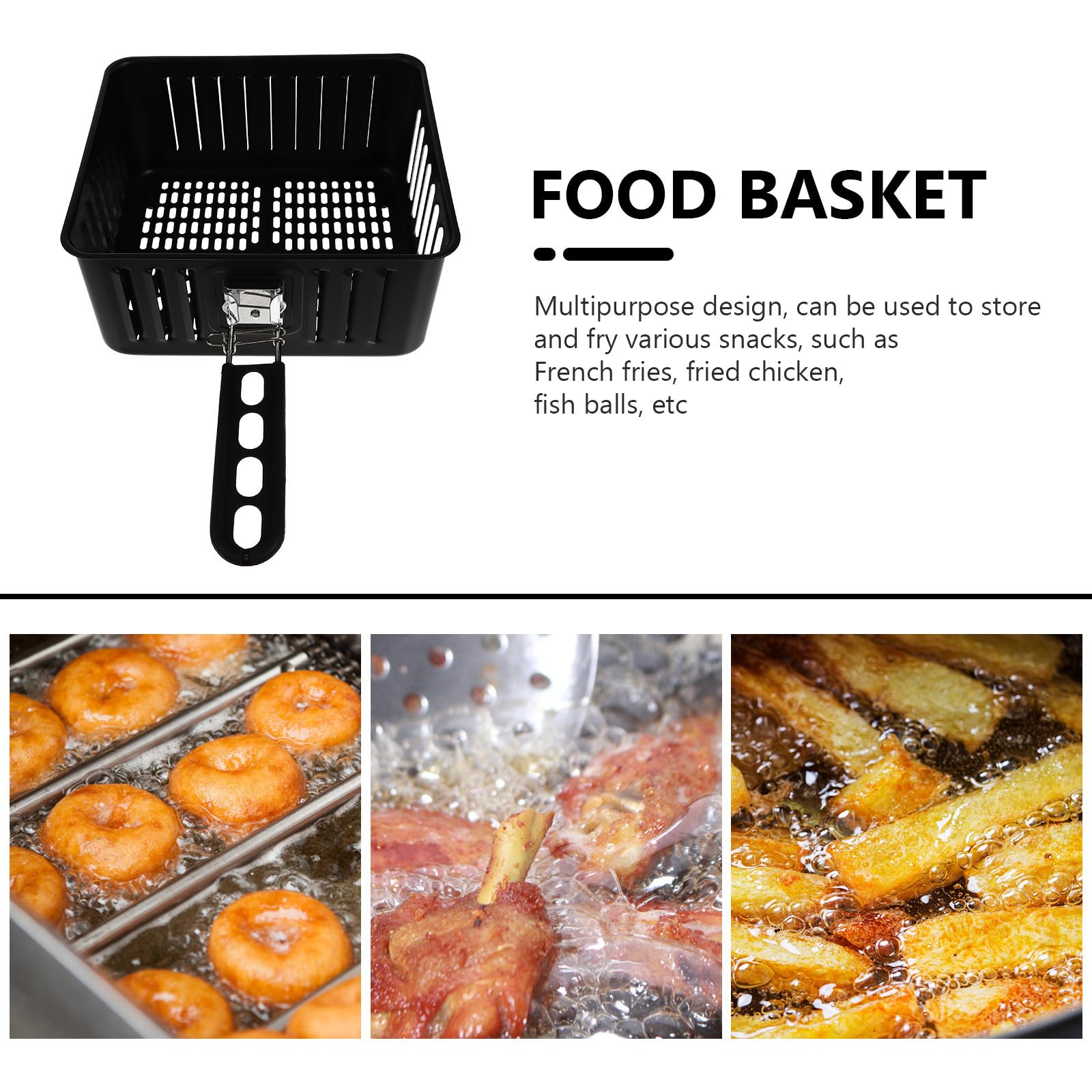Cesta para Freidora Cesta de Freidora de 6 L Acero al Carbono Negra Superficie Lisa Material Ecológico Accesorio de Cocina