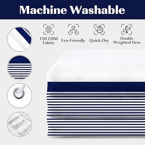 Miniatura 10 de Cortina de ducha de tela a rayas con borlas para baño, juego de cortina de ducha con gancho, repelente al agua, sin arrugas, 72 x 72 pulgadas