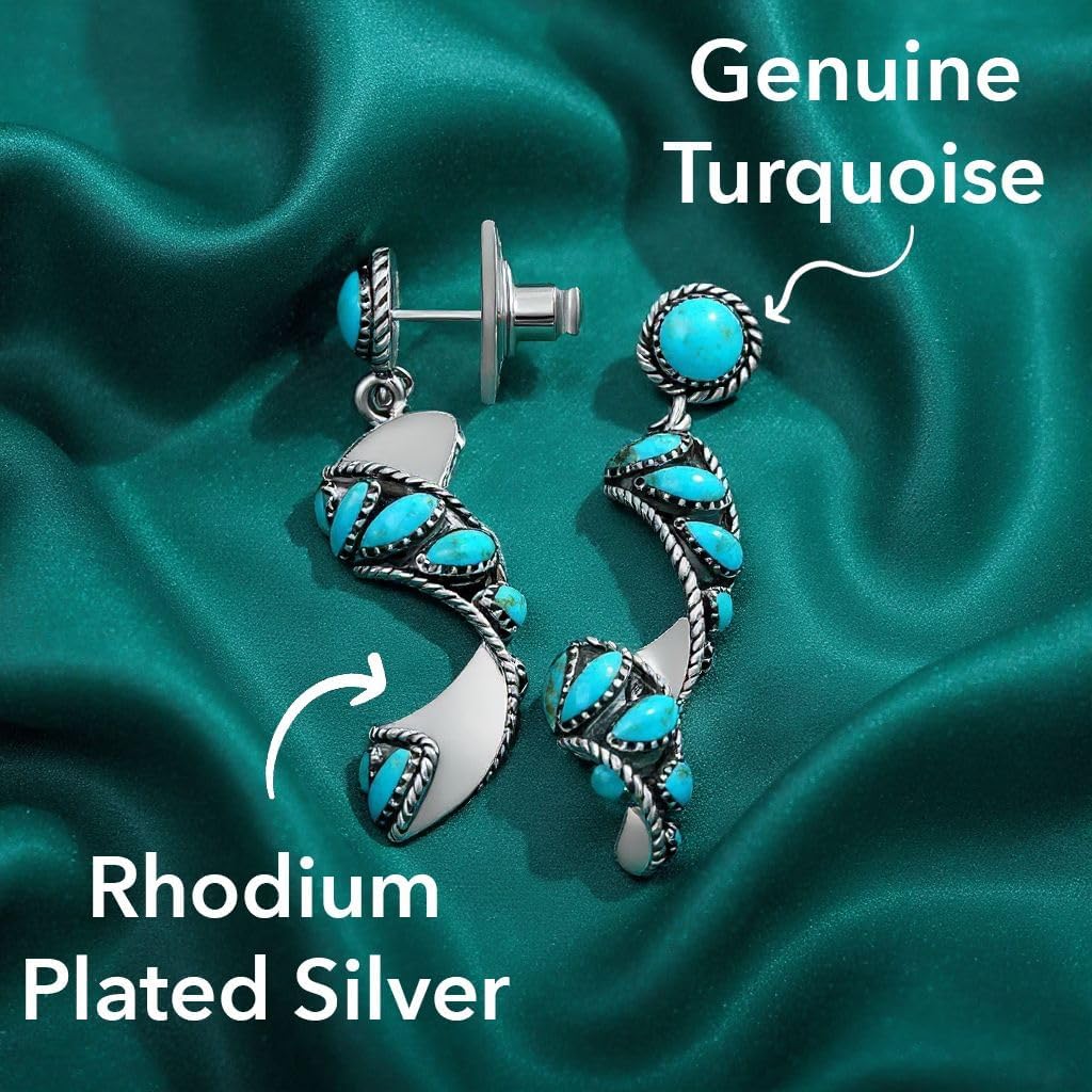 Blue Turquoise Earrings for Women in 925 Sterling Silver - Twisted Swirl Dangle Beach Boho Western Earrings Turquoise Jewelry -Unique Birthday Christmas Gifts for Her